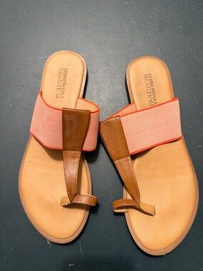 Kenneth Cole Reaction Brown Leather Sandals with Coral Strap